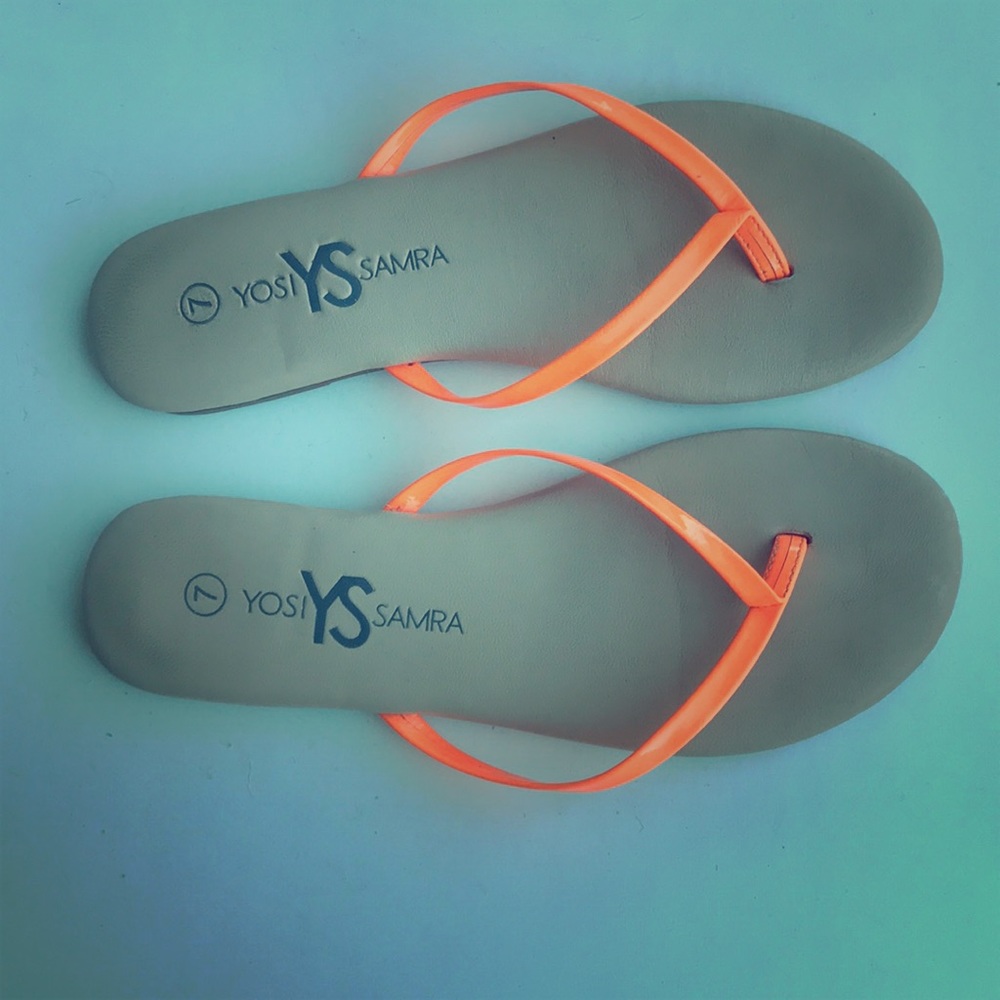 Yosi Samra neon orange flip flops